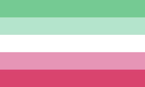The abrosexual flag. It is five stripes, teal-ish green, mint green, white, pink, and reddish pink.