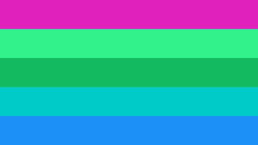 The ply gay flag. It is five stripes, magenta, bright green, green, teal, and blue.