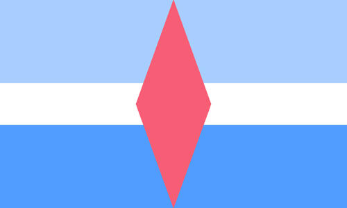 The analterous-spike flag. It is three stripes, pastel blue, white, and light blue. In the center is a pink diamond.