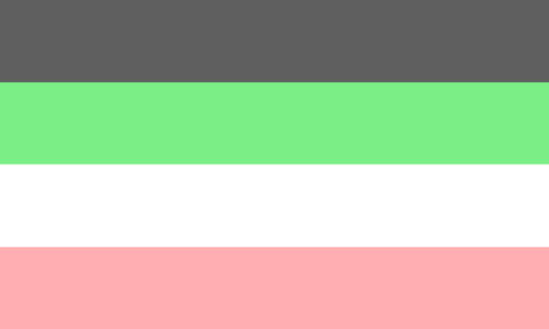 The idemromantic flag. It is four stripes, grey, light green, white, and pink.
