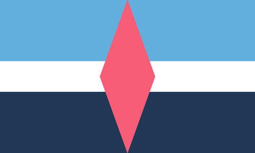 The aroace-spike flag. It is three stripes, light blue, white, and navy blue. In the center is a pink diamond.