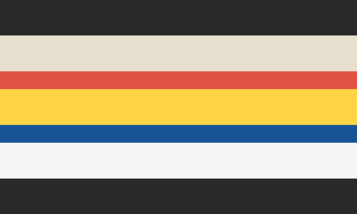 The jack card gender flag. It is seven stripes, black, cream, red, yellow, blue, white, and black.