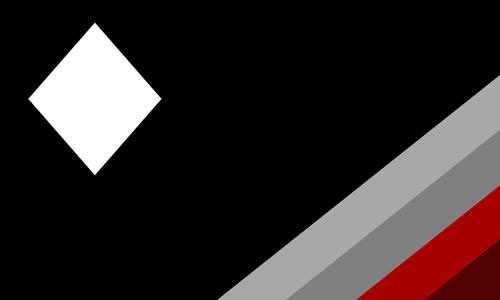 The gendernull flag. It is black with four diagonal stripes in the bottom right. They are light grey, grey, red, and maroon. There is a white diamond in the top left.