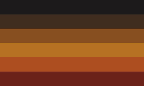 The antgender flag. It is six stripes, black, brown, tan, gold, orange, and dark red.