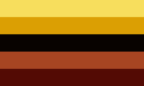 The faceless neutral flag. It is five stripes, yellow, gold, black, orange, and dark red.