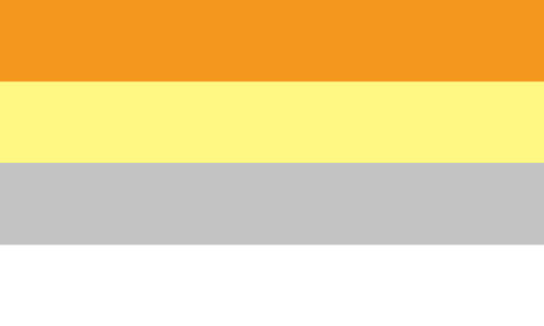 The genderknown flag. It is four stripes, orange, yellow, grey, and white.