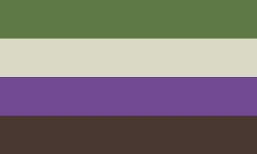 The girl-freak flag. It is four stripes, olive green, off-white, purple, and brown.