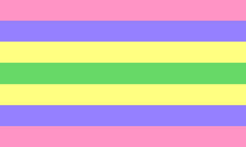 The reprigender flag. It is seven stripes, black, blue-black, navy blue, lilac, navy blue, blue-black, and black. The lilac stripe is very thin.