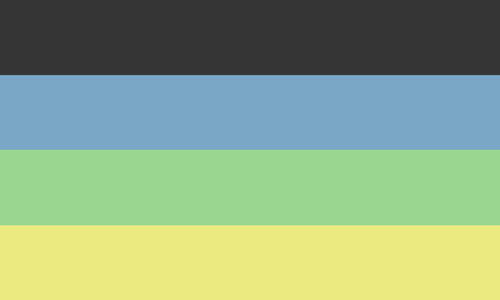 The DID flag. It is four stripes, black, light blue, light green, and yellow.